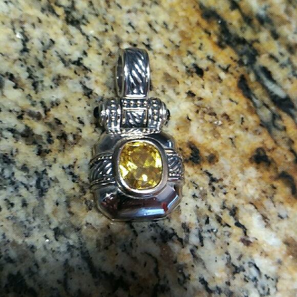 Vintage T*J Renaissance Revival Huge 2-Tone Citrine Orange CZ & Blk Cab Pendant - Picture 7 of 8